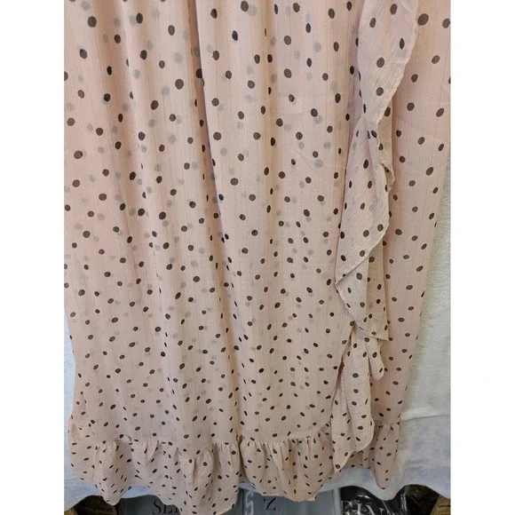 Madewell Maxi Dress Women's 6 Pink Polka Dot Ruffle Faux Wrap Lined V-Neck Zip - Picture 3 of 11
